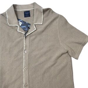 Steel & Jelly British Men’s Tan Short Sleeve Button‎ Down Knit Shirt L NWT